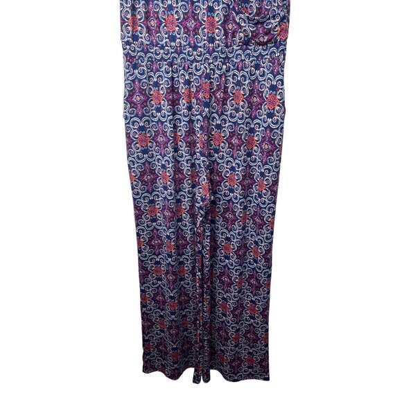 New Directions Jumpsuit XL Blue Sleeveless Wide Leg Boho Ikat Print Casual Work - Picture 4 of 7